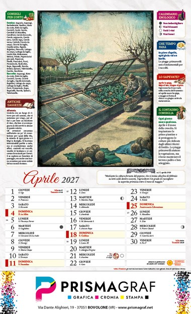 Pagina di aprile del calendario: semenzaio in campagna