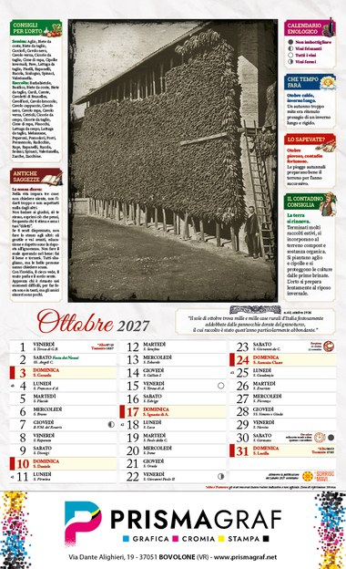 Pagina di ottobre del calendario: pannocchie di mais ad essiccare
